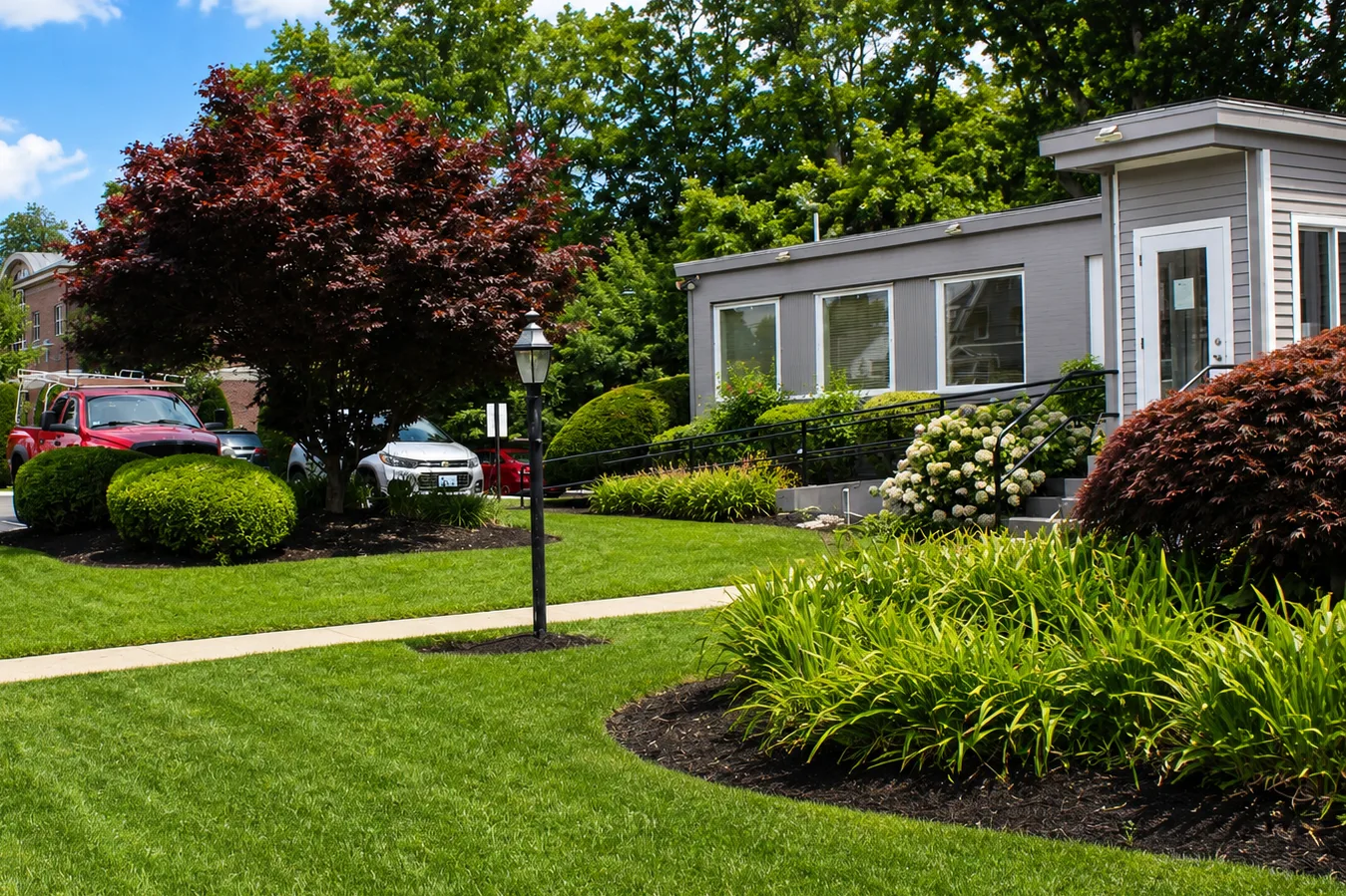 Landscaped exterior of the Cranston eye-care office.